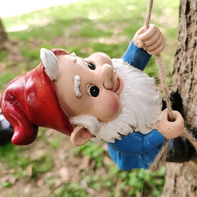 Funny Climbing Gnome Tree Hugger Decor, Garden Sculpture Decoration Elf Out The Door, Yard Ornament Resin Statue Outdoor Decor for Patio Lawn