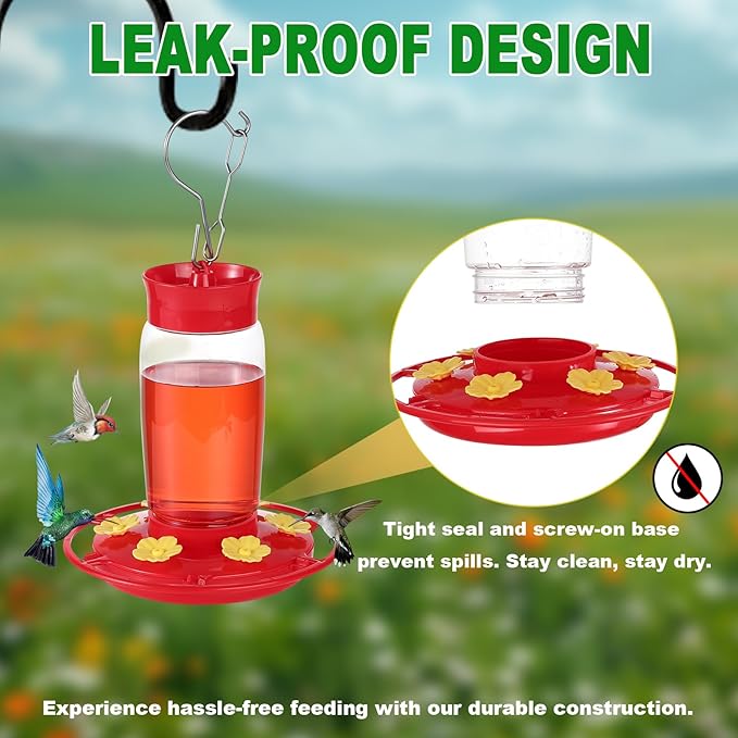2-Pack Plastic Hummingbird Feeder - 22oz Leakproof Outdoor, 6 Bee-Proof Ports with Ant Moat, Wide Mouth Easy Clean, Hanging Hook for Trees or Decks