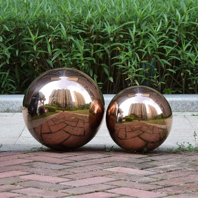 30 cm/12 inch Diameter Gazing Globe Mirror Ball,Rose Gold Stainless Steel Polished Reflective Smooth Garden Sphere,Colorful and Shiny Addition to Any Garden or Home