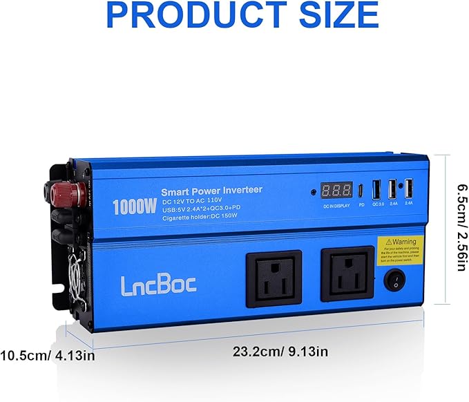 Power Inverter 12v to 110v 1000w: 1000 Watt Dc to Ac Converter Battery Inverters for Car Charger Adapter with Outlet Plug - Inverter with Cigarette Lighter for Car Truck Vehicles Rv Boat Home Auto