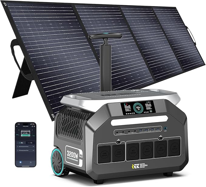 IEE P3200 3200W Solar Generator with 400W Solar Panel, 2048Wh Solar Power Station, 1800W Fast Charging, Smart APP Control Emergency Power Station for Home, Camping, RVs, Outdoor Battery Backup