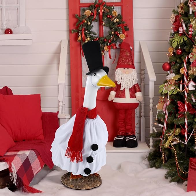 Cozypower Christmas Porch Goose Outfits Clothes for Plastic 23'' Cement Goose Duck Lawn Yard Decorations(Snowman)