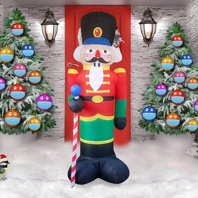 2 Packs 8ft Nutcracker Soldier Christmas Inflatable Decor for Yard/Outdoor/Lawn/Porch Decor