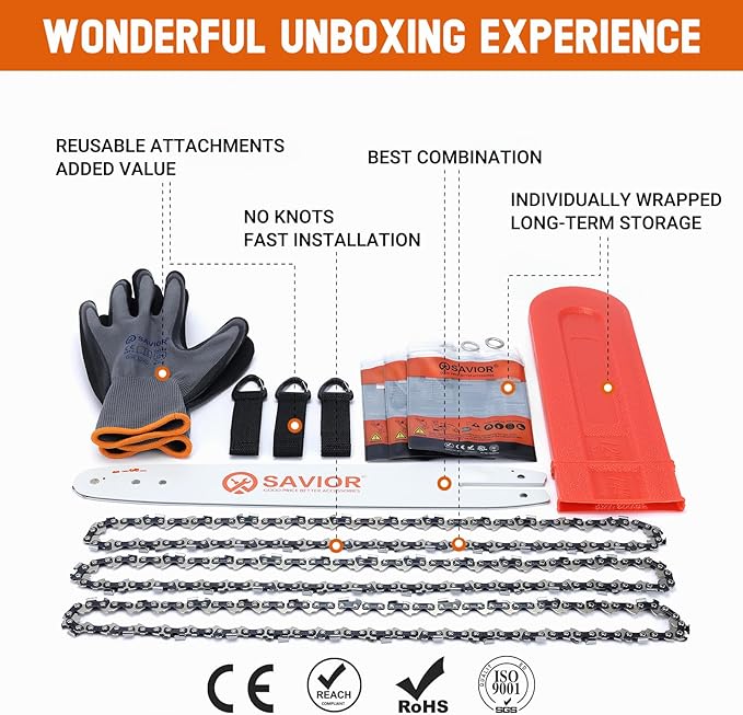 Savior 14 Inch Chainsaw Bar and S50 Chain Combo, 3/8"LP Pitch .050" Gauge 50 Drive Links Replace Oregon 105667 140SDEA074 Bar, Fit Stihl MS170, MS180, MS180C and More(3 Chains + 1 Bar)