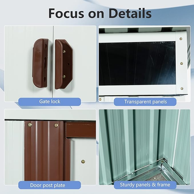 Favfurish 6×5 FT Outdoor Galvanized Metal Storage Shed Large Garden Sheds W/Sliding Doors and Padlock,Rust and Waterproof,with Window and Punched Vents,Tool-Sheds for Backyard,Lawn,White