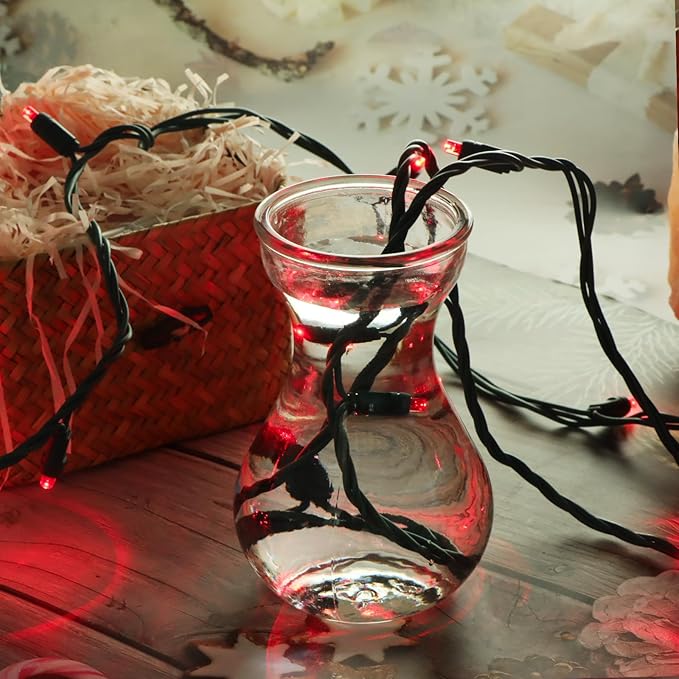 100 LED 5MM Red Christmas Lights, 33FT Indoor/Outdoor String Light, Mini Lights for Garden, Patio, Christmas Trees - Green Wire, Commercial Grade, UL Listed