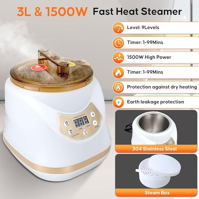 Portable Sauna for Home, Extra Large Sauna Box, Thickened 600D Thermal Sauna Tent, 3L 1500W Steamer, 9 Levels Heat, 99 Mins Timer, 450LBS Folding Chair, Black