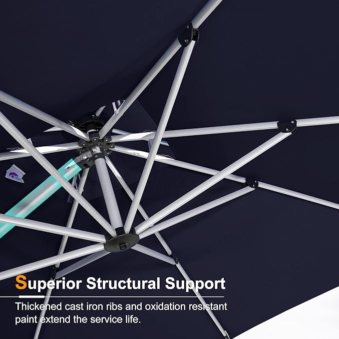 PURPLE LEAF 13 Feet Double Top Round Deluxe Patio Umbrella Offset Hanging Umbrella Outdoor Market Umbrella Garden Umbrella, Navy Blue