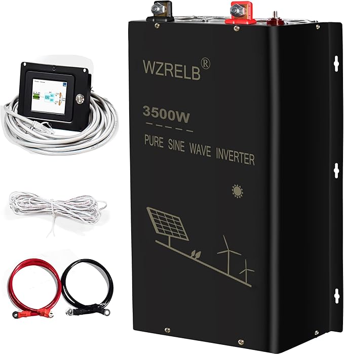 WZRELB 3500W 48V Pure Sine Wave Inverter,48 Volt DC to AC 120V 240V Split Phase Power Inverter,7KW Surge,5 AC Outlets,AC Hardwire Terminal,15ft LCD Remote Panel, SPWR350048