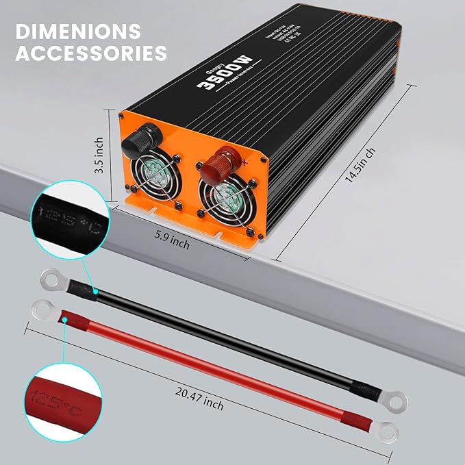 Car Power Inverter - 3500W Power Inverters 12V DC to AC 110V, Converter Solar Power Inverter 3 AC Hardwire Port Outlet for Home, RV, Truck, Off-Grid, Emergency