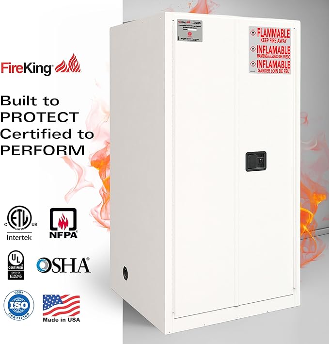 FireKing Platinum Flammable Safety Cabinet, Lab Chemicals Flammable Storage Cabinet, 60 Gallon Steel Safety Cabinets with Manual Door for Commercial, Industrial & Home Use, 34" x 34" x 65"
