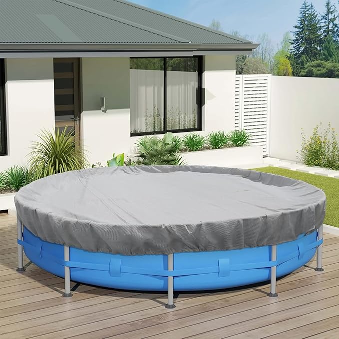 ECOOPTS 9 ft Round Pool Cover for Above Ground Pools, Swimming Pool Cover Protector Winter Safety Cover (Light Grey)