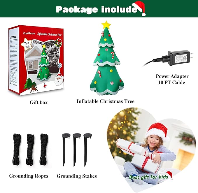 7 FT Tall Christmas Inflatables Tree Decorations Outdoor, Blow up Christmas Tree Yard Decor with LED Lights Star Treetop & Colorful Candy for Xmas Holiday Party Indoor Garden Patio Display Hall Lawn