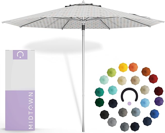 Midtown Umbrellas Push Pop Sunbrella Umbrella 9 Feet Outdoor Umbrella in Infused Gem Acrylic - Patio Umbrella, Backyard Umbrella, Garden Umbrella, Picnic Table Umbrella & Pool Umbrella - Black Pole