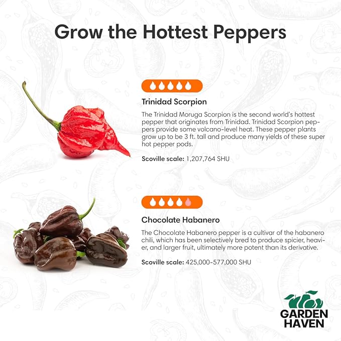 Trinidad Scorpion Chocolate Habanero Grow Kit - All in One Starter Grow Kit - Grow The Hottest Peppers Garden Grow Kit Seeds Included