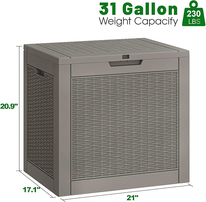 Outdoor Storage Box,2 Packs 31 Gallon Deck Box, Large Resin Storage Cabinet for Gardening Tools, Patio Pillow, Lockable, Waterproof and UV Resistant