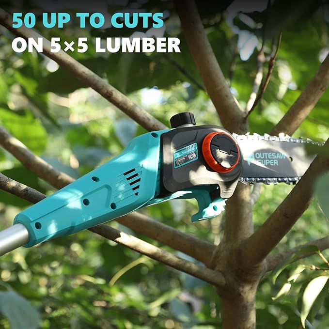 8-Inch Cordless Pole Saws 20V Electric Pole Saw for Tree Trimming Pole Chainsaw with 2.0Ah Battery & Charger 9.5 Ft MAX Reach Pole Chainsaw for Branch Cutting
