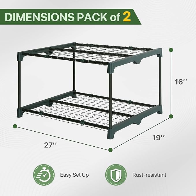 EAGLE PEAK Greenhouse Shelving Staging Double 2 Tier, Outdoor/Indoor Plant Shelves, 27"x19"x16", Green