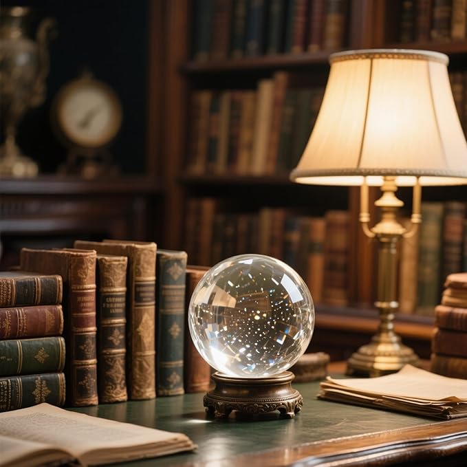 Crystal Ball, Glass Balls, Decorative Balls, Clear Crystal Ball with Wooden Stand, K9 Glass Ball for Home Decoration, Photography, FengShui,Fortune Teller Accessories (60mm)