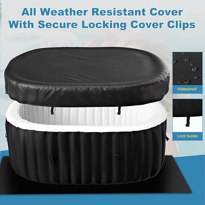 NAIZEA Inflatable Hot Tub - Outdoor Hot Tubs 2 Person, Portable Blow Up Spa Square Portable Hot Tub, 90 Soothing Bubble Air Jets, Cover, 2 Filter, 145 Gallon,75x47x25 in