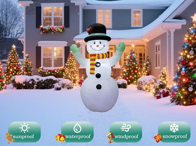 8FT Inflatable Snowman Outdoor Christmas Decoration - Blow Up Snowman with Built-in LED Lights for Garden Lawn
