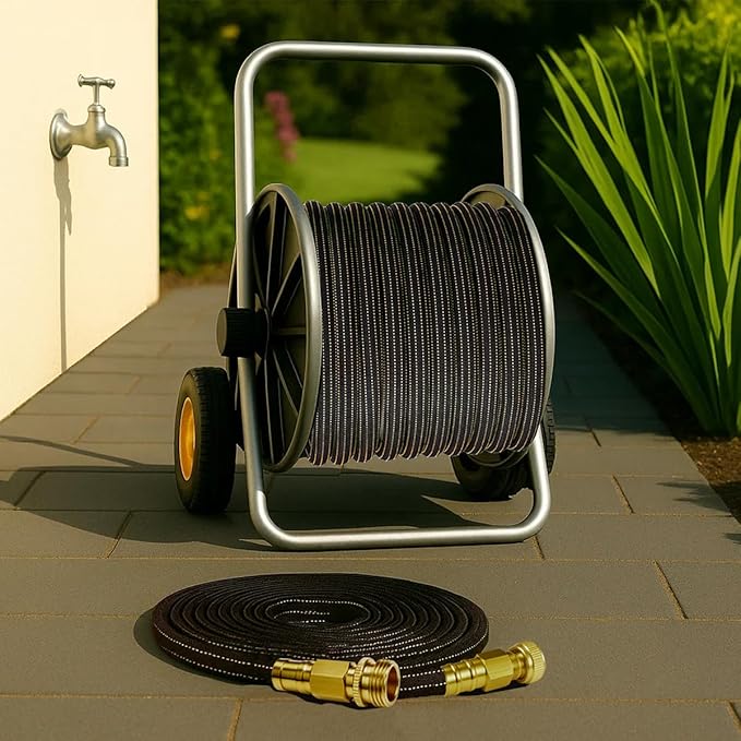 50FT Lightweight Flexible Garden Hose,Non-Slip,Solid Brass Fitting for Garden,Boats Washdown,RVs, Marine Lawn,Campers (OrangeBlack, 2X25 FT)