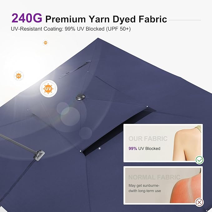 PURPLE LEAF 10' X 13' Cantilever Umbrella with Base - Large Rectangle Deck Umbrella for Garden, Backyard, Pool