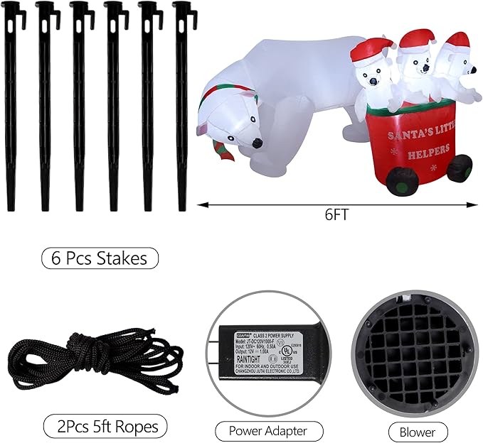 DR.DUDU 7 FT Christmas Inflatables Polar Bear with Santa Hat, Christmas Bear Blow up Outdoor Decorations for Lawn Garden Yard Xmas Holiday Party