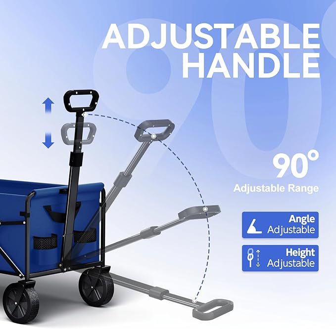 Collapsible Folding Wagon, Heavy Duty Foldable Cart with Wheel, Lightweight Utility Grocery Carts with 200lbs Weight Capacity for Garden, Beach, Camping Sports, Fishing (Royal Blue)