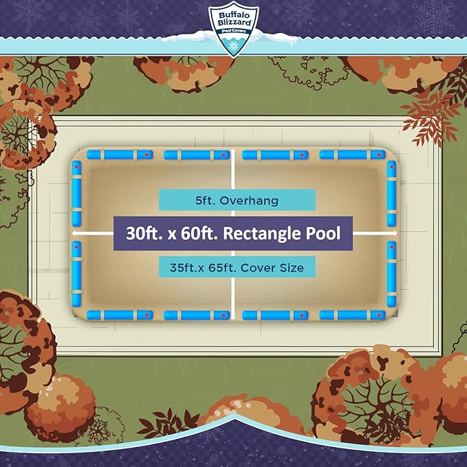 Buffalo Blizzard Supreme Plus 30 ft x 60 ft Rectangular Winter Pool Cover | Tan/Silver | Heavy Duty for Above Ground Swimming Pools | Easy Install | Cold & UV Resistant | Seasonal Debris Protection