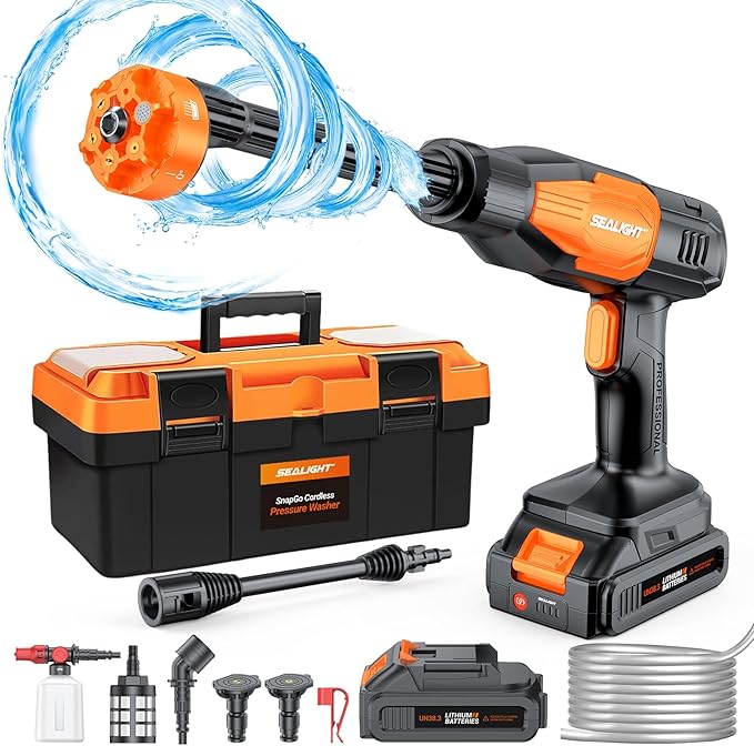 SEALIGHT Cordless Pressure Washer, 970PSI Portable Power Washer with 3.0Ah Dual Batteries 6-in-1 Nozzle Battery Operated Power Washer for Cars, Fences, Patio, Bikes Cleaning