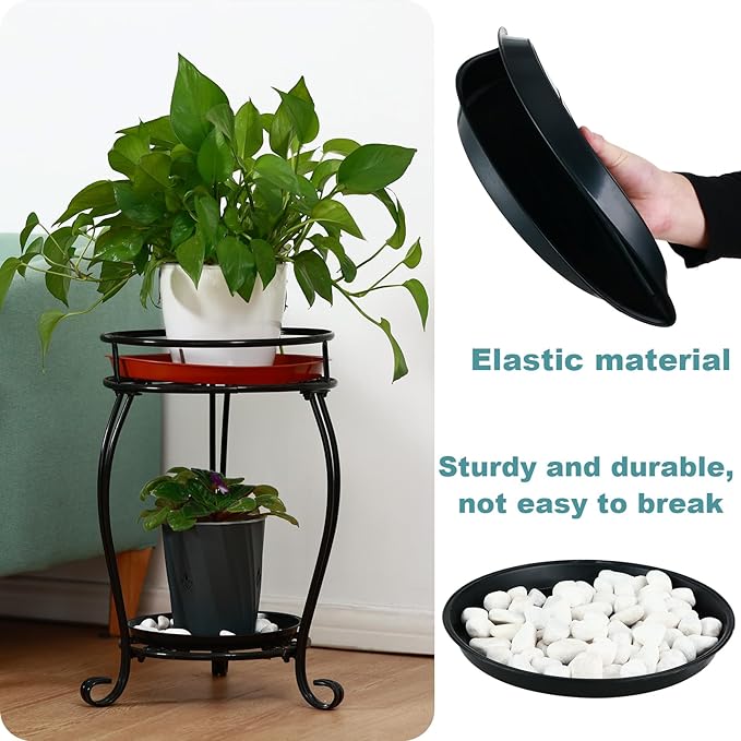 6 Pack Bottom 12 Inch Plant Saucers for Indoors Outdoors Plastic Plant Water Catcher Trays No Holes Round Flower Pot Drip Trays, Heavy Duty Plant Pot Saucers Water Drainage Trays, Terracotta