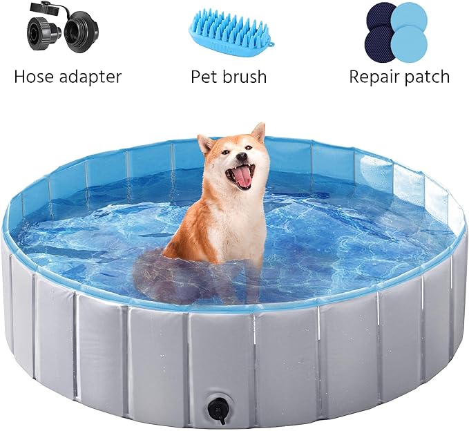 Yaheetech Foldable Dog Pool Collapsible Hard Plastic Dog Swimming Pool Portable Pet Pools Doggie Wading Pool Bath Tub for Puppy Small Medium Large Dogs, 47 x 12 Inches Gray