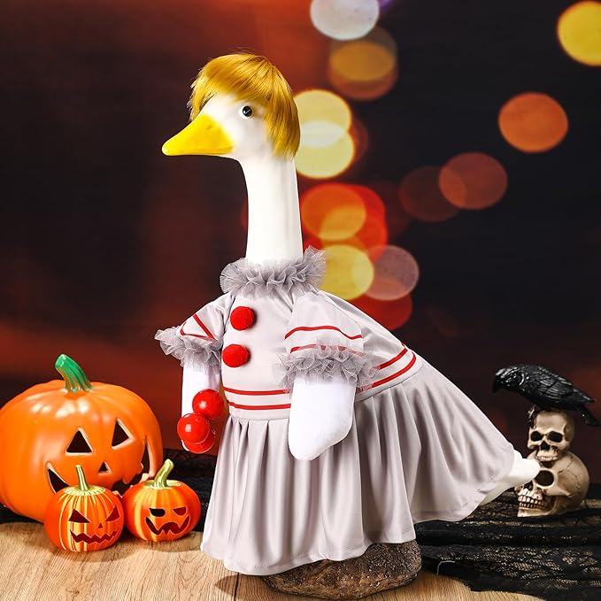 Talltalk Halloween Clown Goose Outfit Clothes for 23" High Cement or Plastic Goose Lawn Clothing Porch Garden Costume for Porch Yard Lawn Patio Outdoor Statue Art