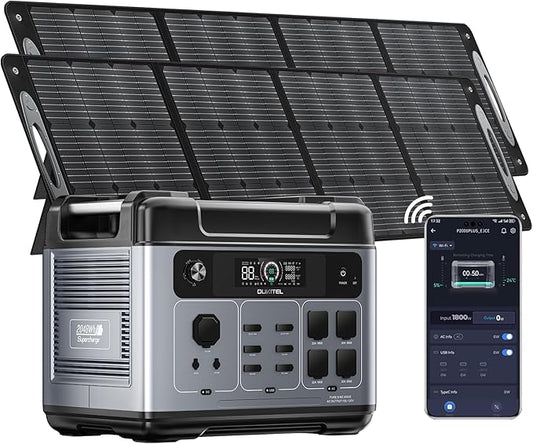 OUKITEL P2001 PLUS 2400W Power Station with 2x200W Solar Panels, 2048Wh Solar Generator(Peak 5000W) 1.5Hrs Fast Full Charging APP Control LiFePO4 Battery Backup for Camping Emergency RVs