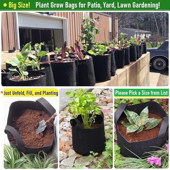 3-Pack 50 Gallon Thickened Plant Grow Bags Large (30x16 in) Heavy Duty Garden Bag Fabric Plant Pots for Potato,Tomato Planter,Herbs Veggies Planting,Flower Pots,Barrel Planter,Yard Waste Bag,Leaf Bags