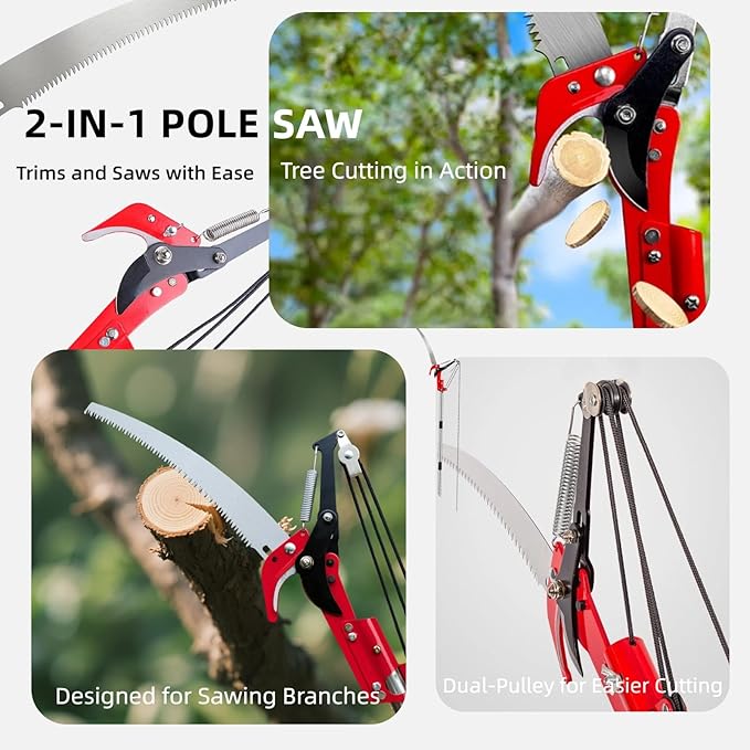 15.7’’ Pole Saws for Tree Trimming - Dual-Pulley Tree Pruner, Tree Trimmers Long Handle Pruner, Manual Pole Saw for Yard & Garden, Gardening Hand Tools