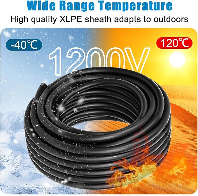 10 AWG Solar Cable 50FT Red + 50FT Black Tinned Copper Wire, 10 Gauge Solar Panel Wire for RV, Automotive, Trailer, Marine, Outdoors