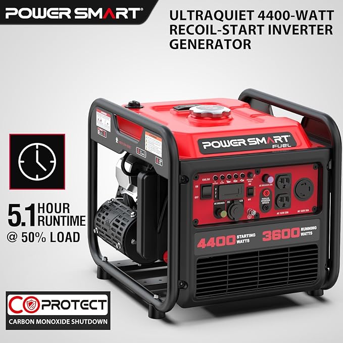 PowerSmart 4400-Watt Portable Generator with Inverter Technology, CO Protect, 30 amp for Home Use and Emergency Backup