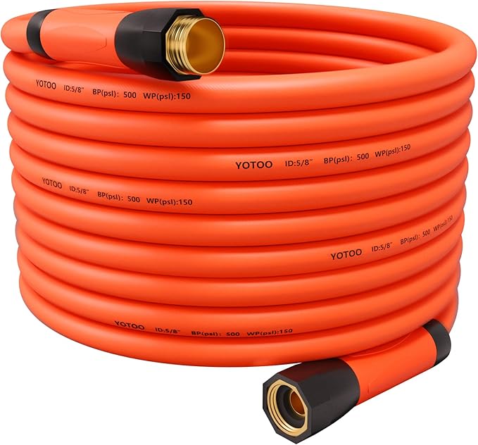YOTOO Heavy Duty Hybrid Garden Water Hose 5/8-Inch by 100-Feet 150 PSI Kink Resistant, Flexible with Swivel Grip Handle and 3/4" GHT Solid Brass Fittings, Orange