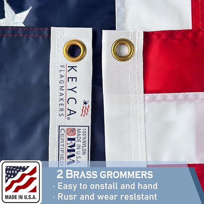 Nylon Embroidered American US Flag 3x5 FT 100% Made in The USA- Heavy Duty Vibrant Colors United States Flag with Embroidered Stars and Sewn Stripes for Home/Company/Indoor Outdoor Decoration (FMAA Certified)