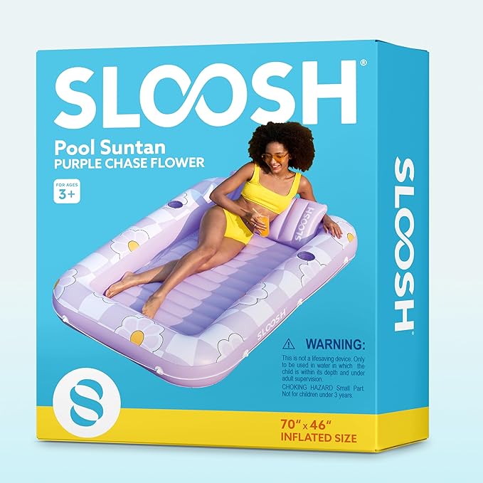 SLOOSH Inflatable Tanning Pool Lounger Float, 70" x 46" Pool Floats Adult with Pillow, 4 in 1 Suntan Tub Raft Floatie,Sunbathing Bed Lounge for Water Blow Up Ball Pit Party Gifts