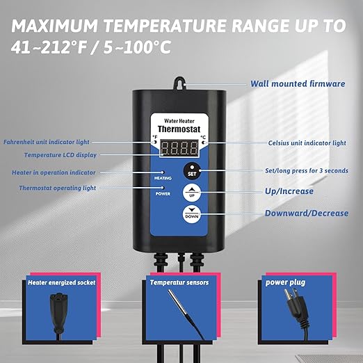 2000W Titanium Immersion Water Heater Portable Electric Hot Tub and Pool Submersible Water Heater with Temp Control & GFCI for above ground pool, Baptistry, Bathtub, Swim spa & Swimming Pools