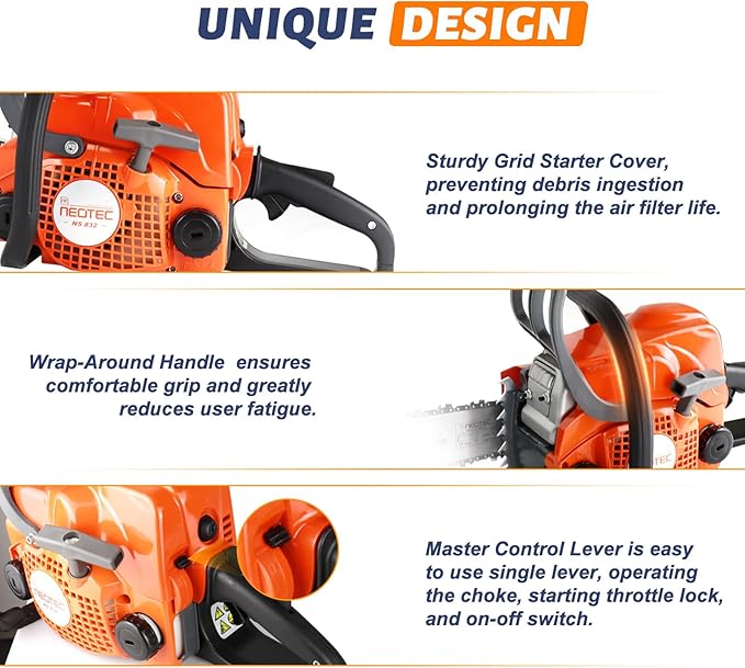 NEOTEC 31.8cc Gas Chainsaw,14 Inch Gasoline Powered Chain Saw 2-Stroke Gas Chainsaws,Durable Portable Chain Saw for Wood Cutting,Tree Pruning and Firewood Preparation NS832