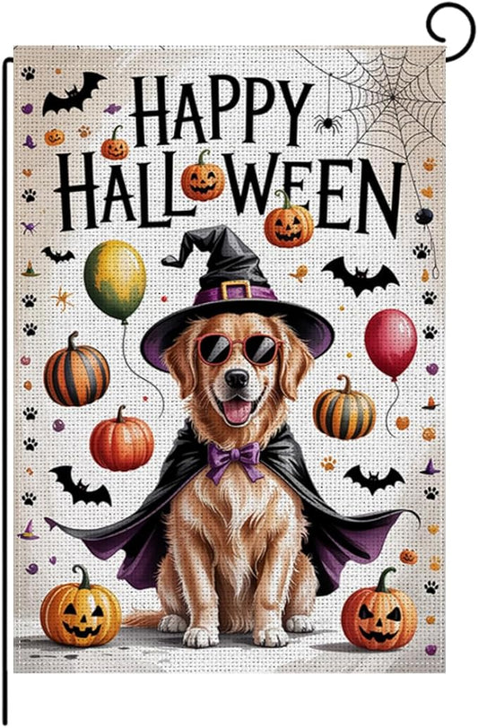 HTBIG Happy Halloween Garden Flag, Dog Pumpkin Halloween Decor, Yard Flags for Outside 12x18 inch, Outside Yard for Home Decorations