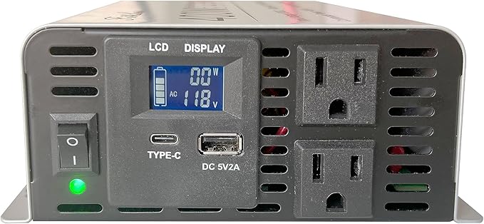 Pure sine Wave Inverter DC 12V Input and AC 110V Output with LCD Display, USB Output Port, Type-C Output Port(500W)