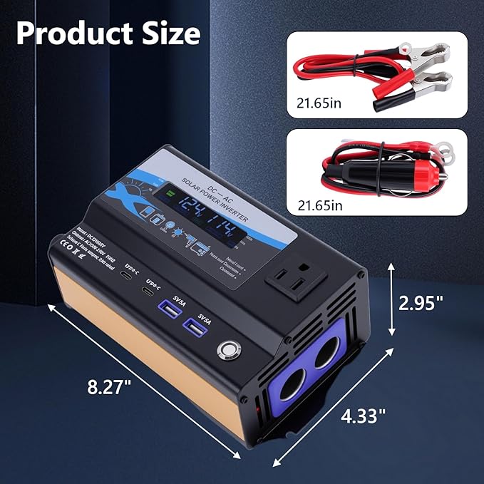 600W Car Power Inverter, 12V/24V Car Plug Adapter Outlet Converter with Dual Type C, Dual USB Dual, Dual Cigar Lighter, Single AC Outlet for Cars Trucks US Plug (Black)