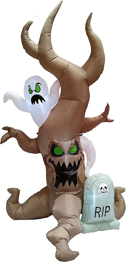 8 Foot Tall Halloween Inflatable Grave Scene with Ghost, Dead Tree Monster and Tombstone Party LED Lights Decor Outdoor Indoor Holiday Decorations, Blow up Lighted Yard Lawn Decor Home Family Outside