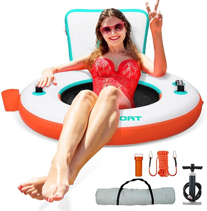 FBSPORT Inflatable River Tube for Floating Heavy Duty, PVC Water Tubes for Adults, 43" Tubing Floats Lake River Raft Lounge Chair with Cup Holder Backrest Handles Sunchill Float Ring