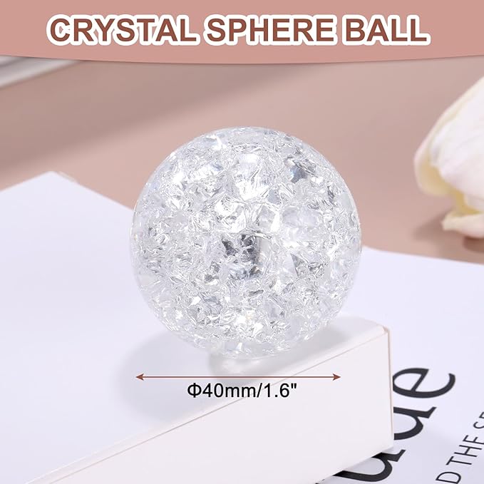 uxcell 40mm/1.6" Crystal Sphere Ball Ice Cracked Glass Solid Decorative Sphere Crystal Ball Prop Ornament for Feng Shui Divination Fortune Telling Tabletop Fountain Decoration, Clear